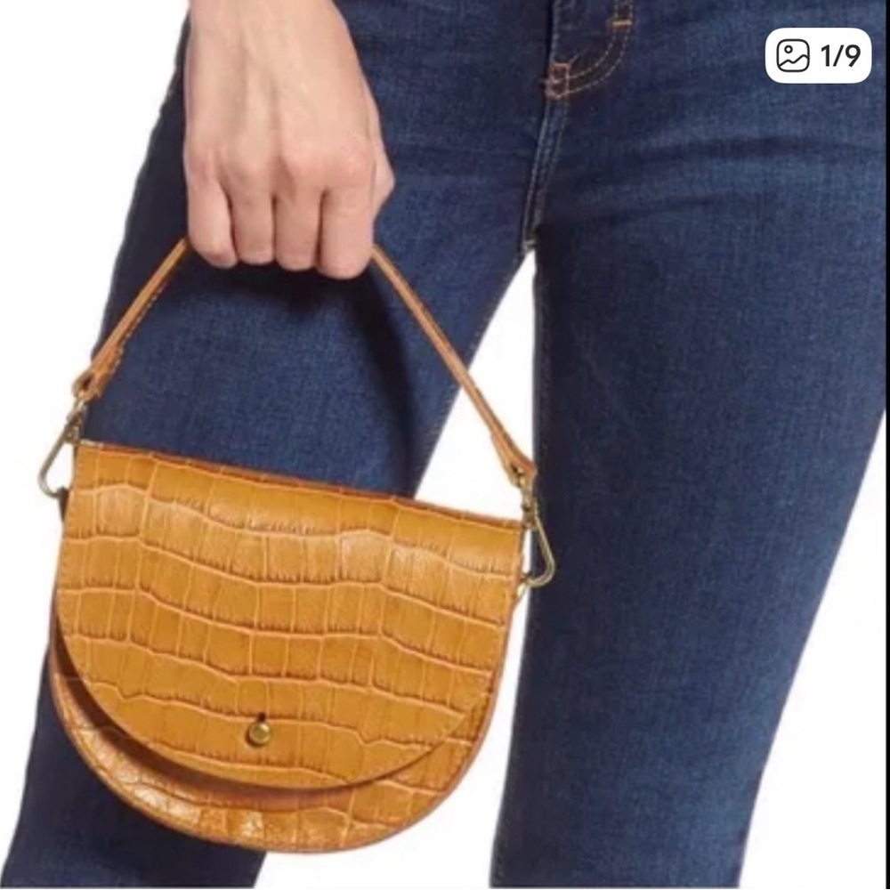 Madewell croc embossed small Richmond leather saddle bag
